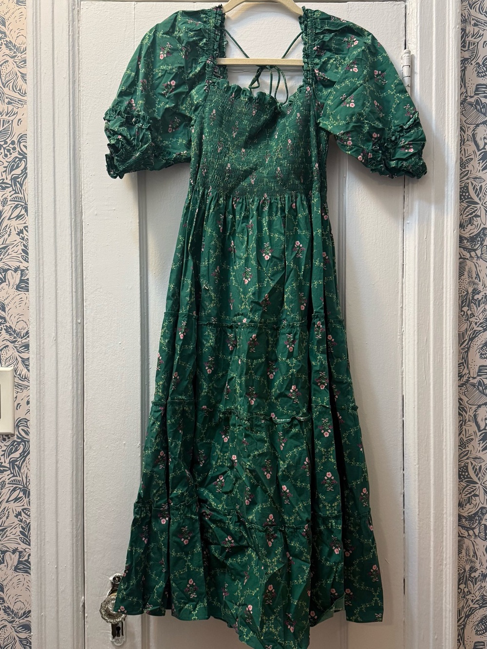 Hill House Home Nesli Nap Dress in the Emerald Trellis - Picture 3 of 6